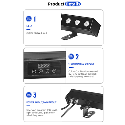 Edificio all'aperto Led Wall Washer Light IP65 24*2w impermeabile RGBW Wall Washer Bar DJ Led Pixel bar Stage Light Party