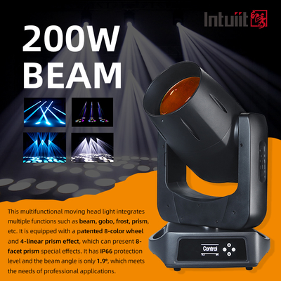 2025 Nuovo 200W Beam Moving Head LED Ruota a otto colori Effetto per l'illuminazione del palco