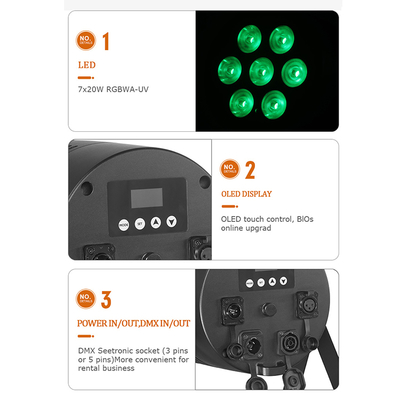 Barra luci da palco 7x20w IP65 DMX512 RGBWA-UV 6in1 Led Par Can per DJ Disco Party