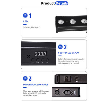 24x2W RGBW 4-in-1 LED Linear Wall Washer Bar DMX512 Sound Activated Stage Wash Light per edifici ed eventi