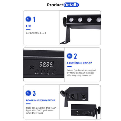 Professionale 9 gradi narrow beam LED Wall Washer 24x2W RGBW 4in1 DMX512 Indoor Linear Wash Light Bar per evento sul palco