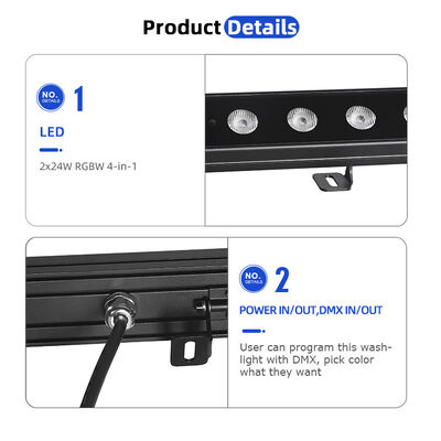 2x24W RGBW 4-in-1 IP65 Outdoor LED Linear Wall Washer ¢ DMX512 Waterproof Wash Light per edifici, ponti e paesaggi