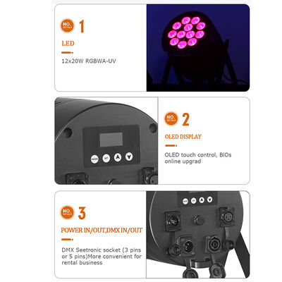 12*20W RGBWA+UV 6in1 LED Par Light IP65 Outdoor Waterproof DMX512 Stage Uplighting per DJ Wedding Party