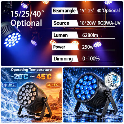 Professional Outdoor Slim LED Par Light IP65 Waterproof 18x20W RGBWauv 6in1 DMX512 Stage Wash Light