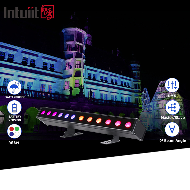 IP65 Batterie Power Led Wall Washer 12pcsx2W Rgbw 4in1 Led bar Light per esterni