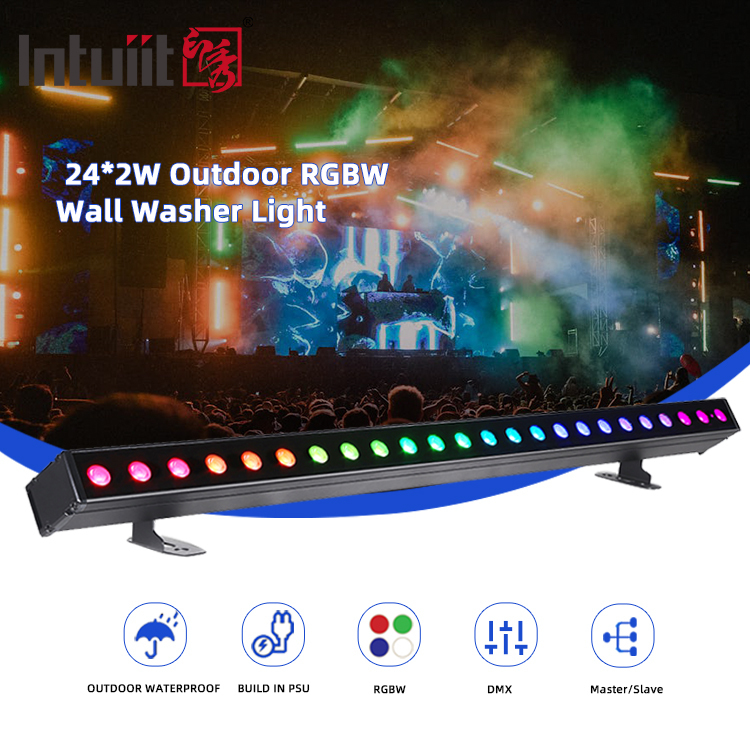 Edificio all'aperto Led Wall Washer Light IP65 24*2w impermeabile RGBW Wall Washer Bar DJ Led Pixel bar Stage Light Party