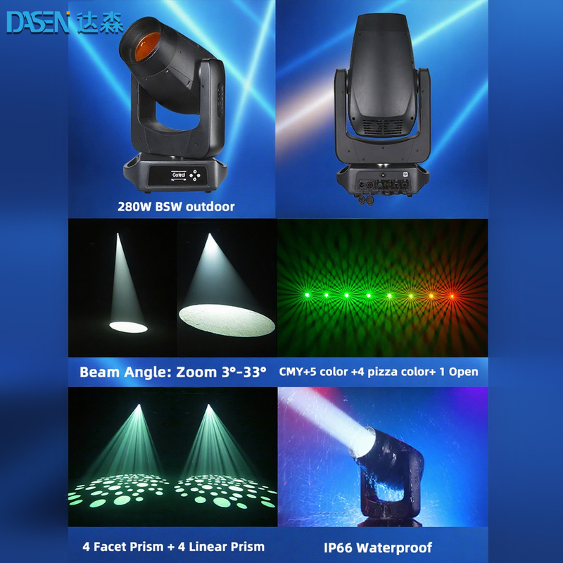 2025 BSW 280W LED Moving Head Stage Light DMX512 Beam Spot Wash 3in1 per DJ Disco Show CMY