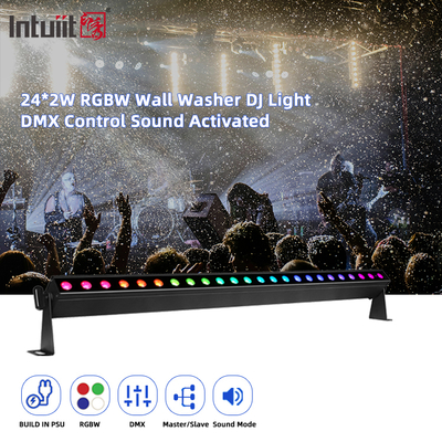 Controllo del suono 24pcs*2w DMX512 RGBW 4in1 Pixel Bar Lineare Led Wall Washer Light Illuminazione professionale