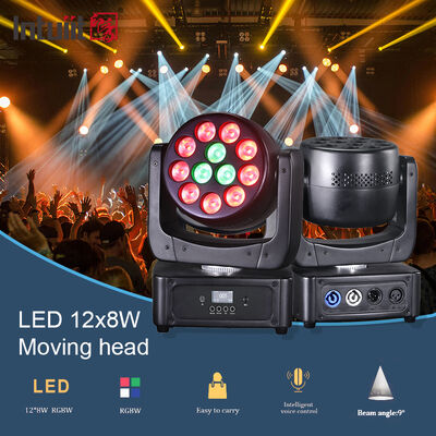 Stage Light Factory 12x8W RGBW LED Wash Moving Head Light with Sound Activated DMX512 Control